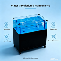 Bac de présentation mobile d'occasion pour fruits de mer de supermarché, pour crevettes et homards, avec filtration à température constante, aquarium pour poissons vivants