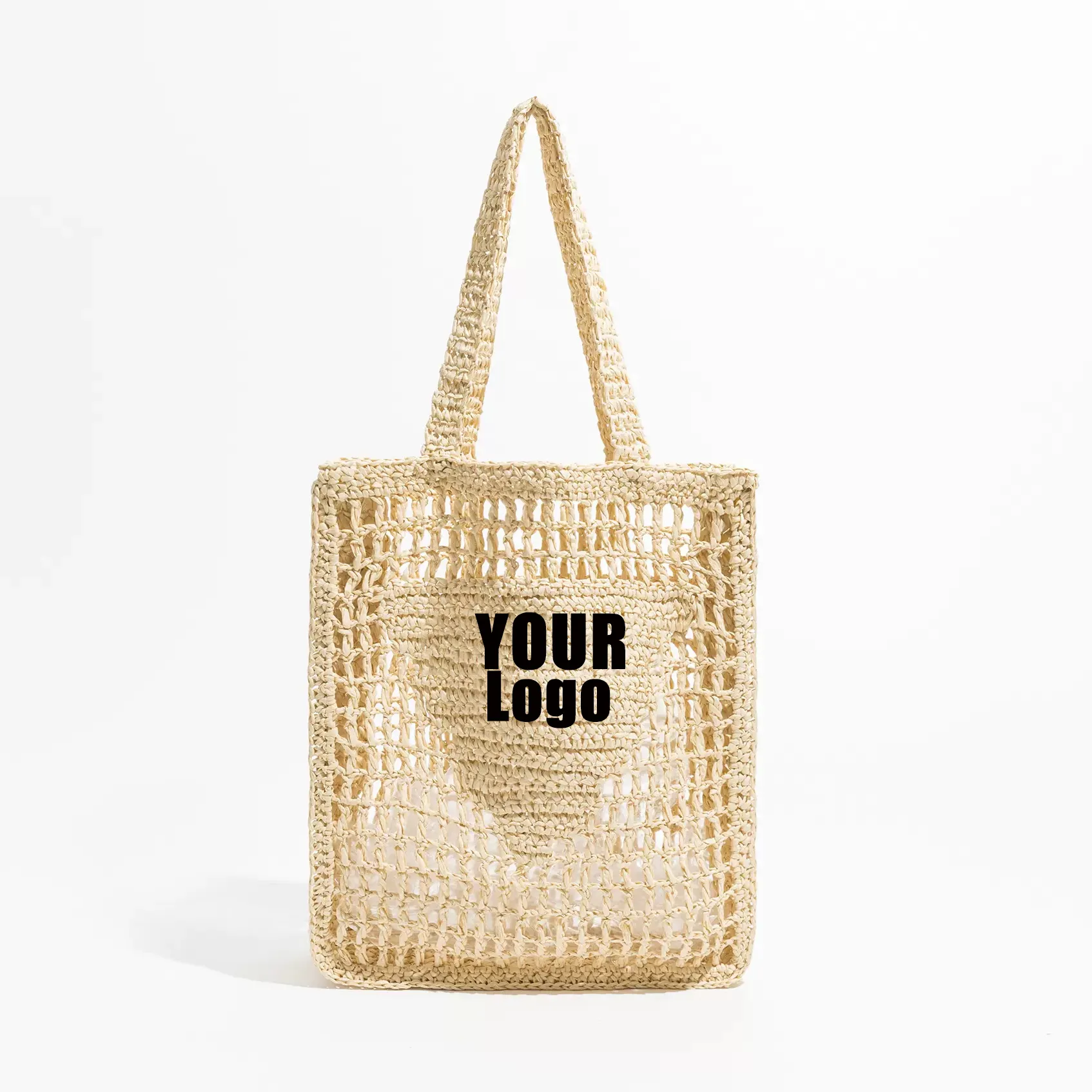 Bolsa grande de ráfia natural feminina feita à mão para mulheres, sacola de praia com palha personalizada, moda feminina