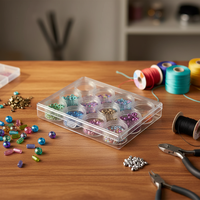 Boîte de rangement en plastique PS transparent en gros, 2,2 cm, fine, transparente, avec séparateurs pour l'affichage de perles et boucles d'oreilles