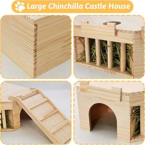 Cama para Gatos Portátil de Madera Natural, Jaula para Mascotas para Cobayas y Chinchillas con Ventana de Observación, Plataforma con Diseño Transpirable - Product Image 2