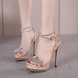 Nouvelles sandales à talons hauts pour femmes 2025, avec chaîne en strass, nœud papillon, talons aiguilles - Product Image 4