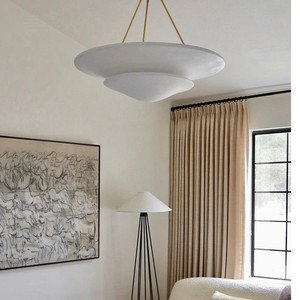 Lustre rond en plâtre de style américain, corps doré, source de lumière LED, base d'ampoule E26, design anti-éblouissement pour salon et chambre à coucher - Product Image 4