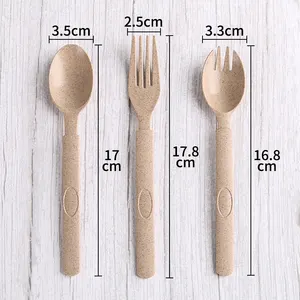 Eco-friendly Cutlery Biodegradable Disposable Forks Soup Spoon Wheat Straw Fiber Flatware Sets