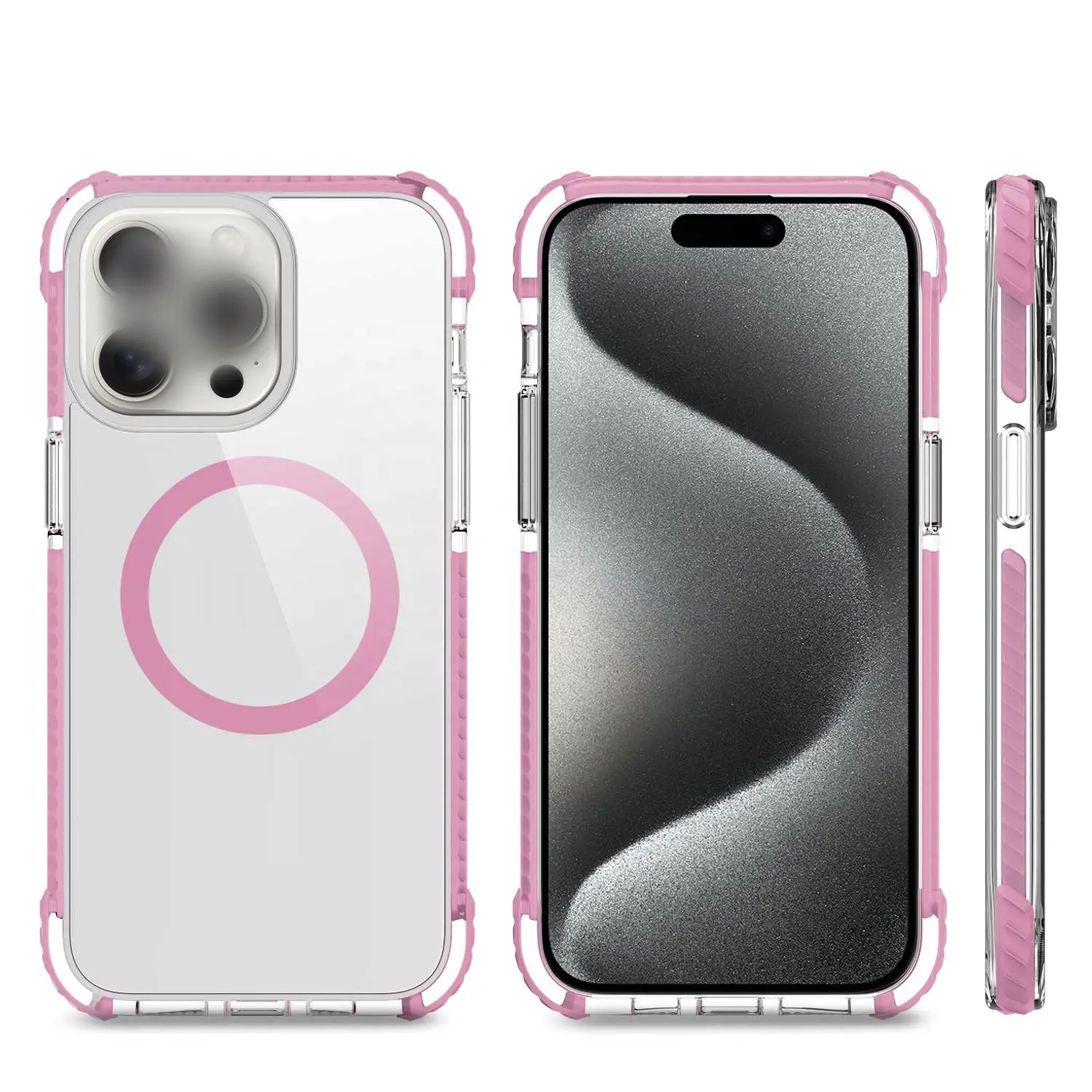 Offres Spéciales vente en gros Stock couverture transparente armure coque de téléphone magnétique PC TPE TPU Airbag pour iPhone 15 Pro housse de téléphone portable