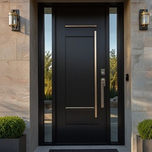 <span class=keywords><strong>Entrada</strong></span> frontal metálica personalizada de diseño clásico moderno con ventanas de vidrio Puerta exterior de <span class=keywords><strong>entrada</strong></span> principal de una sola hoja doble - Product Image 3