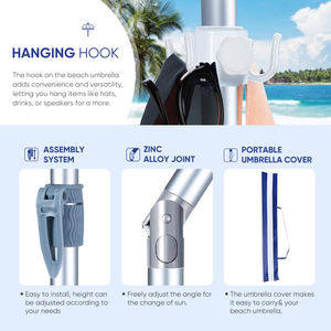 Настраиваемый производитель, оптовая продажа, 210 см, компактный УФ 50 + защита, ветрозащитный зонтик от солнца, пляжный зонт с сумкой для переноски - Product Image 6