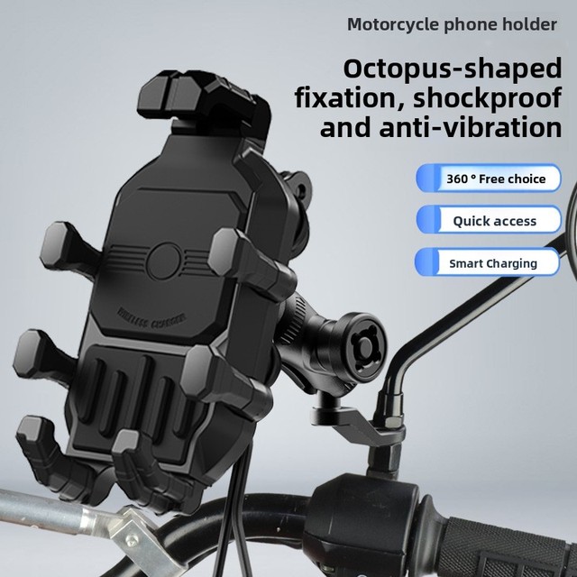 Motorcycle Phone Holder For Delivery Riders Eight-Claw Shockproof Anti-Vibration Navigation Mount With Shock Absorber Stand