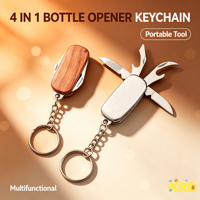 Couteau pliant multifonctionnel en acier inoxydable, porte-clés, ouvre-bouteille portable pour l'extérieur, outil multifonction de poche, cadeau personnalisé