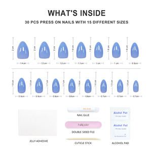 Nailway reutilizable 30 piezas azul océano brillante <span class=keywords><strong>Color</strong></span> sólido <span class=keywords><strong>palo</strong></span> Artificial en <span class=keywords><strong>uñas</strong></span> almendra Prensa en <span class=keywords><strong>uñas</strong></span> - Product Image 4