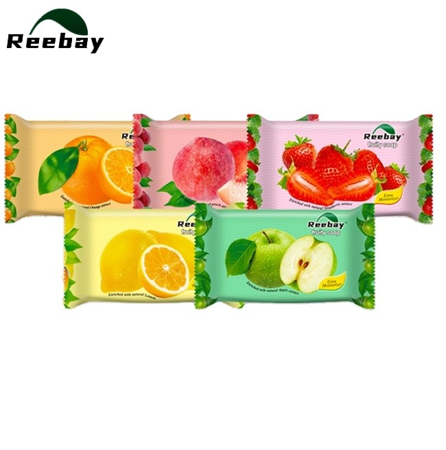 Reebay 72pcs 80g 90g lemon apple grape peach fragrance green white yellow color cheap price hand washing fruity toilet soap