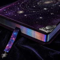 Carnet LABON personnalisé Galaxie Céleste en Velours, Journal à Bordures Irisées, Pages Noires, Papeterie Personnalisée, Cadeau OEM