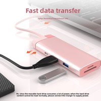 Hub USB Type-C en métal 7-en-1 pour USB 2.0, USB 3.0, prise en charge 4K, lecteur de carte SD, station d'extension pour ordinateur portable, transfert de données, multifonction (Intérieur)