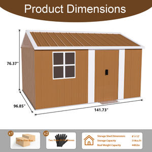 Caseta de Almacenamiento Metálica de 12x8 Pies para Jardín, Impermeable, con Ventana, Puerta Individual y Techo Inclinado, Disponible en Almacén de EE. UU. - Product Image 6