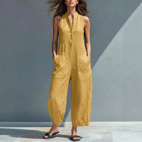 Combinaison en coton pour femme, fabrication OEM, sur mesure, sans manches, col montant, avec poches, longueur au-dessus du genou, tenue décontractée, vente en gros