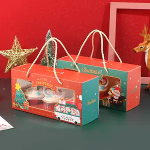 Contenitori e imballaggi personalizzati per Cupcake natalizi a 3 fori di alta qualità all'ingrosso con finestra e fodere