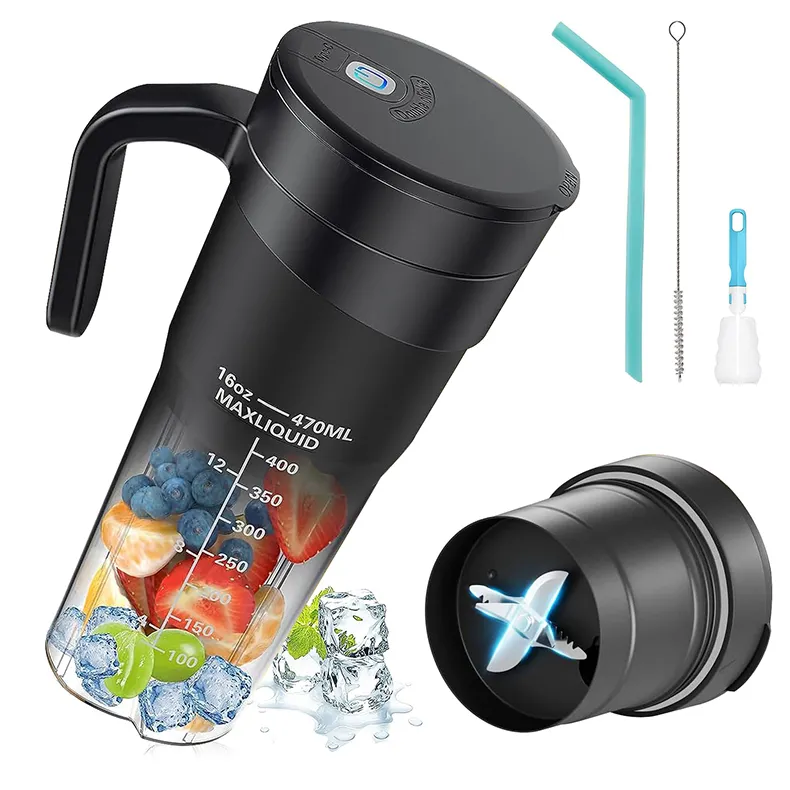 Topkwaliteit Draagbare Blender Cup Fles Usb Oplaadbare 470Ml 6 Messen Fruit Mixer Mini Hand Juicer Blender Smoothie Met Stro