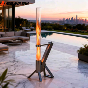 Réchaud de patio portable à granulés de bois en acier inoxydable avec tube en verre à haute flamme pour jardin et cour arrière - Product Image 1