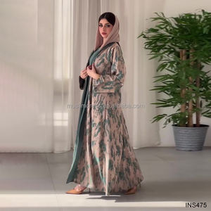 Habib 2025新デザイン3ピースエレガントなアバヤセット卸売りカスタムプリントアバヤヒジャーブインナードレス付き - Product Image 5