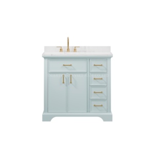 Meuble-lavabo moderne autoportant en bois massif et contreplaqué, laqué PU, 30/36 pouces, étanche, avec miroir mural et vasque en porcelaine - Product Image 6