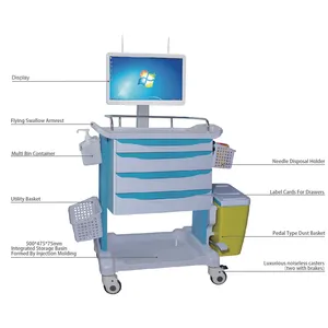 ABS Plastic Mobile Workstation Computer Trolley Hospital Medical Computer Cart With Drawer