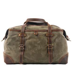Waterproof Canvas <strong>Leather</strong> Travel Bag Business Trip <strong>Holdall</strong> with Zipper Closure Outdoor Adventure Gift for Men and <strong>Women</strong> - Product Image 2