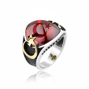 925K Sterling Silver Design Turkish Crescent Moonstar <b>Men</b> <b>Ring</b> - Product Image 2