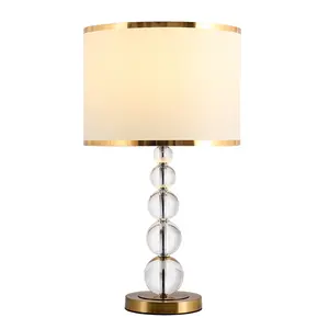 Modern Luxury Table Lamp Linen Shade Personality Clear Crystal Ball Desk Light Fixture Living Room Bedroom Deco Night Stand Lamp