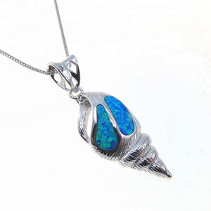 สร้อยคอจี้หอยสังข์โอปอลไฟสีน้ำเงินเงินแท้ 925 - Product Image 1