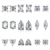 Boucles d'oreilles clous tendance en moissanite taille coussin de 1 carat, forme poire, plaqué rhodium, argent S925, pour femme, mariage, griffes