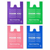 Sacs gilet multicolores en PEHD avec impression « Merci » – Message en plastique recyclable pour l'emballage des achats en magasin et en supermarché