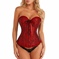 Auf Lager: Beliebtes Gothic-Korsett-Top mit Taillenschnürung, Sweetheart-Ausschnitt, Rüschen und Doppel-Vorderverschluss, Jacquard-Korsett für Damen
