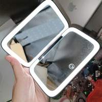 LED Rechargeable Square Travel Compact Portable Folding 1X/5X Magnifying Handheld Makeup Mirror with Lights