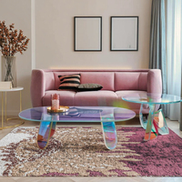 Vente directe d'usine Table basse en acrylique de luxe éblouissante Table basse en acrylique de forme elliptique Design moderne Table d'appoint en acrylique pour salon