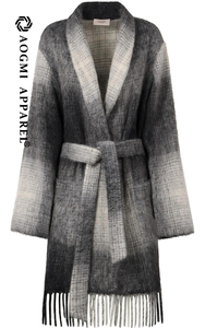 Haute Couture thân thiện với môi ấm áp hai mặt sang trọng bàn chải màu đen xám LEN KẺ SỌC Áo khoác dệt may - Product Image 2