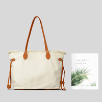 2025 nouveau sac fourre-tout en toile Boho-sac à bandoulière à franges noué à la main, sac à provisions minimaliste pour femme avec détails artisanaux