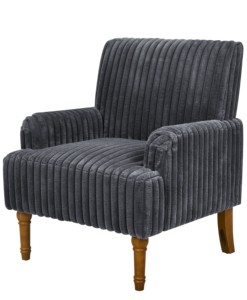 Fauteuil d'appoint moderne de luxe avec revêtement en velours côtelé large de 3,5 cm, pieds en bois massif de 9 pouces, design confortable pour salon - Product Image 5