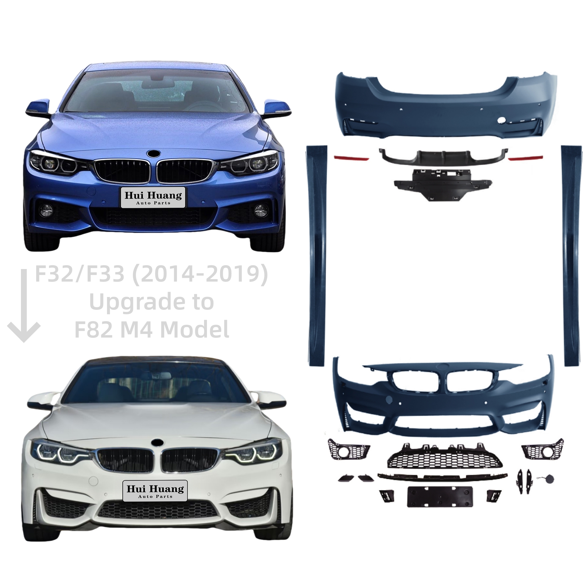 Front Bumper Fog Light Grille Set For 2014-2020 BMW 4 Series F32 F33 F36 M Sport – Black, 3 Pieces