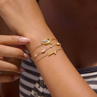J&D Jewelry - Pulsera Clásica de Acero Inoxidable Chapada en Oro de 18K con Colgante de Ojo Redondo de Circonita Blanca, Resistente al Agua y al Deslustre, Regalo para Mujer