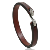 Bracelet Manchette en Cuir de Vachette Véritable Noir et Marron pour Homme, Style Vintage Punk Minimaliste, Vente en Gros