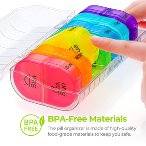 プラスチック製薬ピルボックスケース午前7時午後14コンパートメント毎週透明ハウジング付きピルオーガナイザー包装 - Product Image 5