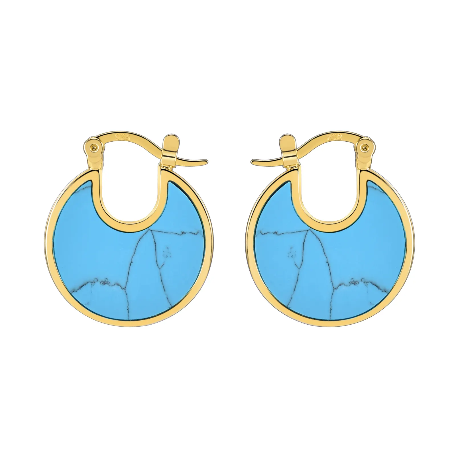 Nuovo Design blu turchese Huggie orecchini 18K placcato oro gemma orecchini a cerchio per le donne