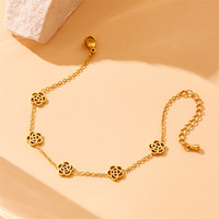 Ensemble de bijoux élégants en acier inoxydable 316L doré, collier, bracelet et boucles d'oreilles à fleurs ajourées, pour femmes, cadeaux élégants