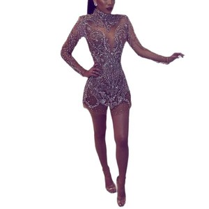 Robe de cocktail pour femme, moulante à sequins, manches longues, col rond, découpes, taille naturelle, tenue de soirée - Product Image 5