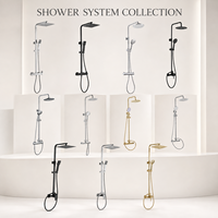 Ensemble de douche carré effet pluie chromé, système de douche de salle de bain avec mitigeur en laiton et douchette à main sur barre coulissante