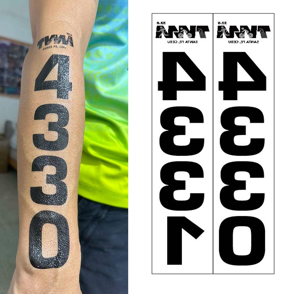 Benutzer definierter Druck Wasser basierte temporäre Tätowierung Körper nummer Triathlon Race Number Sport Tattoo