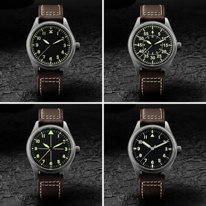 Montre automatique mécanique pour homme San Martin SN030-T Pilot Titanium Vintage, bracelet en cuir, étanche, lumineuse - Product Image 3