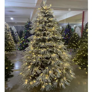 Factory Direct 7.5ft Premium Indoor Christmas Trees Thick Flocked Prelit Warm White LED Realistic Shaped Christmas Tree