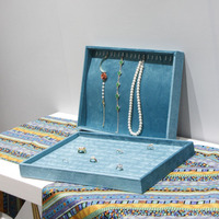Plateau de présentation de bijoux TaiYi, élégant plateau de présentation de bijoux en velours bleu clair, plateau empilable pour collier et bague, organisateur de bijoux