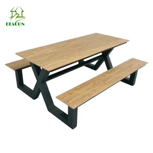גן בנץ ריהוט חיצוני קלאסי עץ פארק ספסלי שולחן חיצוני עם שולחן יחד