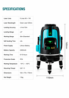 Niveau laser vert WUKI de qualité industrielle, 5 lignes croisées 3D à 360 degrés, super lumineux, faisceau laser rotatif 4D, auto-nivelant, 3 m
